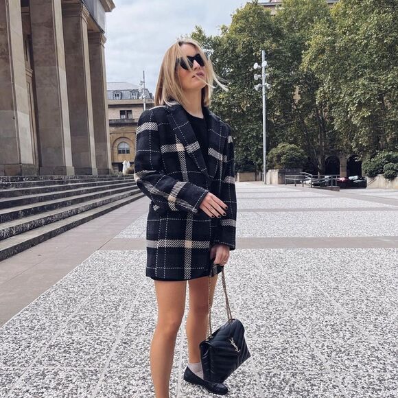 Plaid Blazer Jacket H&M Wool Blend Oversized New - Picture 9 of 12